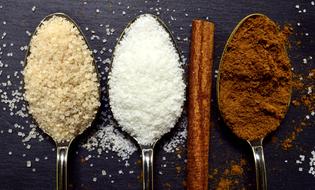 Sugar and Cinnamon in spoons