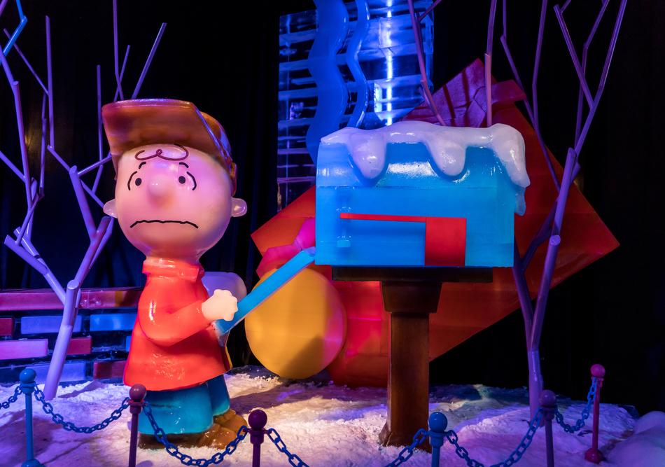 sad Charlie Brown at mailbox, Ice Sculpture fiction character