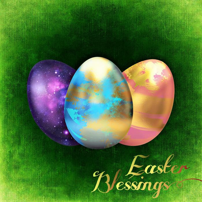 easter greeting card at green background
