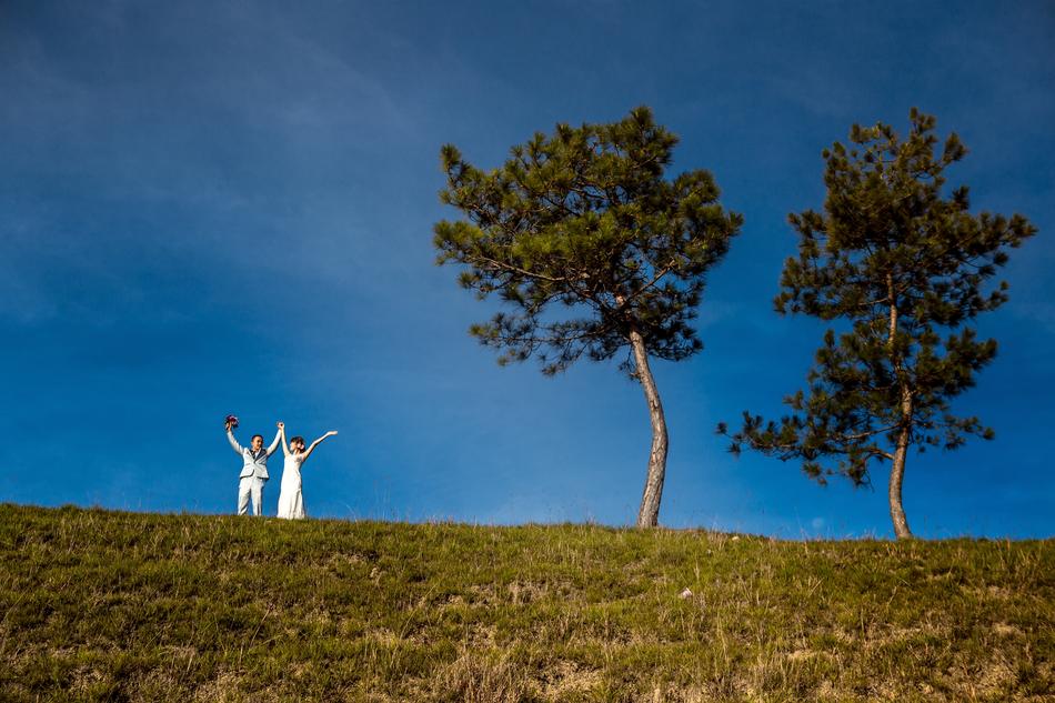 bridal couple on hill