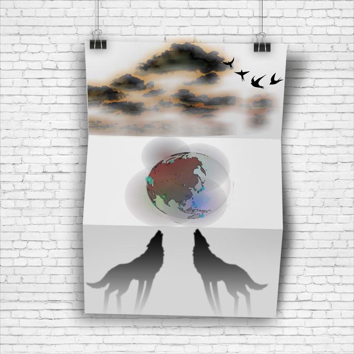poster clouds planet world wolf