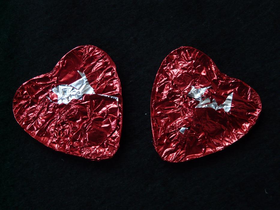 red hearts in foil