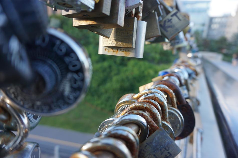 iron locks on the park fence