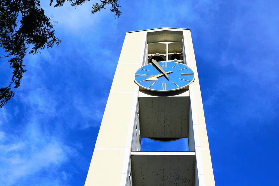 blue clock on the tower landscape