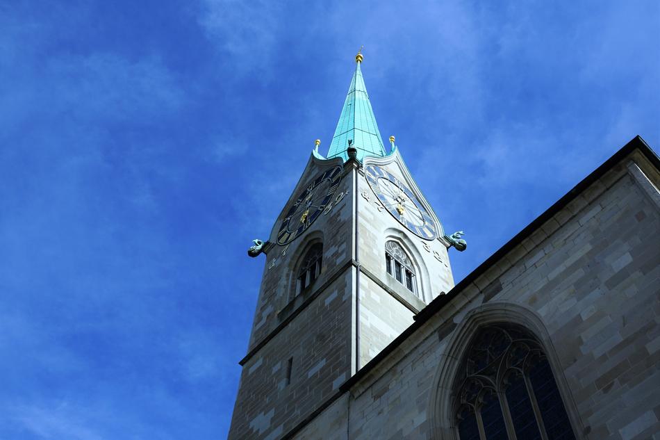 the old church against the blue sky
