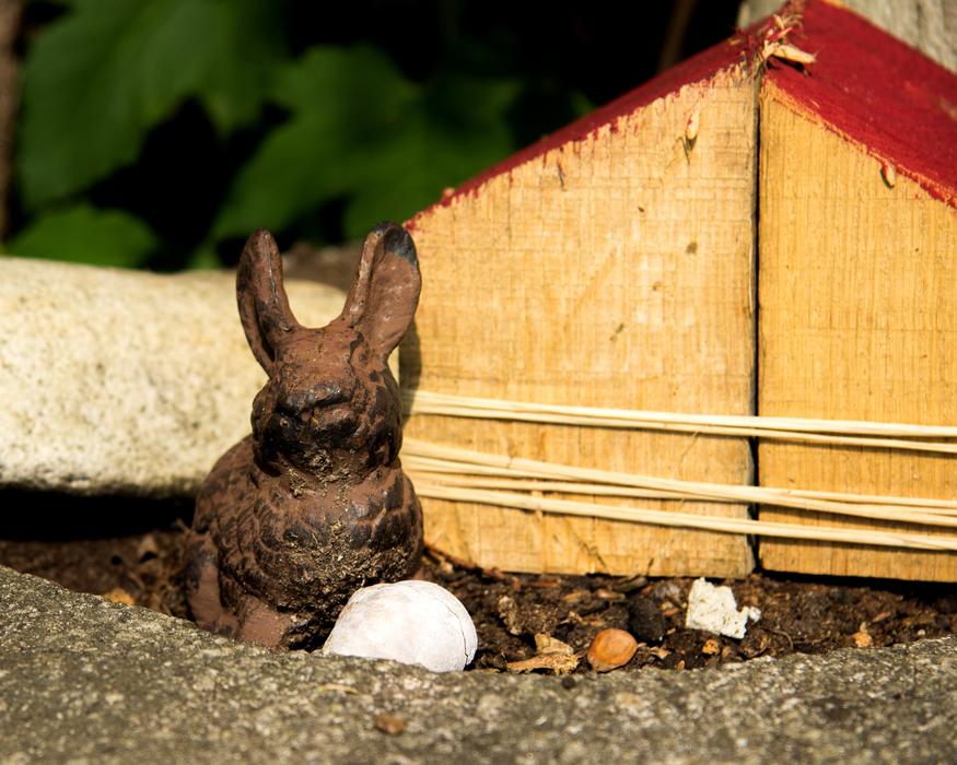 wooden hare in the garden