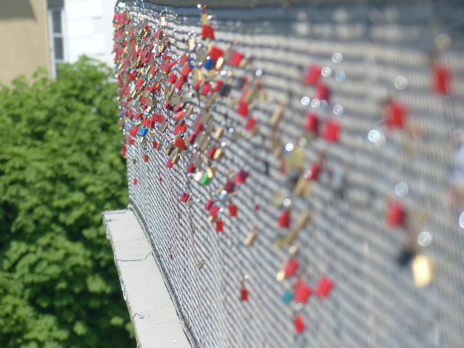 red locks on the fence landscape view
