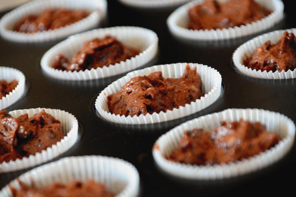 making chocolate muffins close-up