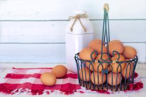 brown Eggs in basket, rustic still life