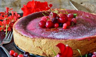 cheesecake with red berries close-up