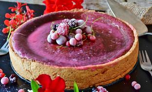 pink cheesecake with berries