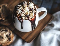 Biscuits and cocoa with chocolate syrup, christmas food