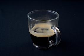 Hot Coffee in glass mug at Black background