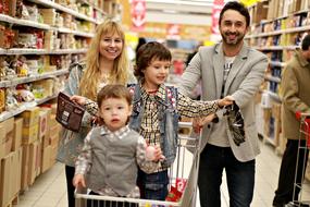 family in shopping center