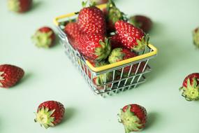 ripe strawberries in a metal basket