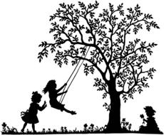 painted children swing on a swing on a tree