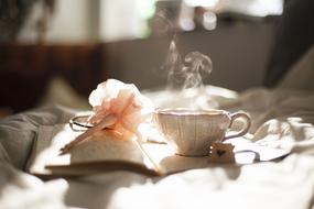 Beautiful decorated breakfast with the cup of coffee