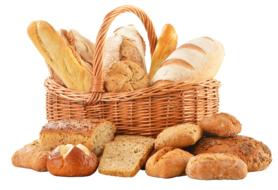 variety of baked goods in a wicker basket