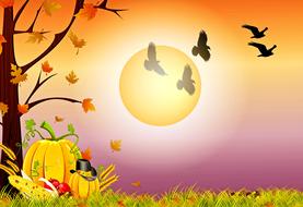 clipart of pumpkin on autumn landscape