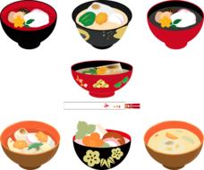 japanese cuisine, soup with noodles, miso, drawing