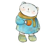 Clipart of cartoon anthropomorphic polar bear with mug