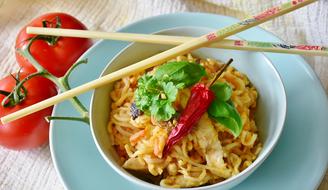 Asian Noodles in bowl with sticks