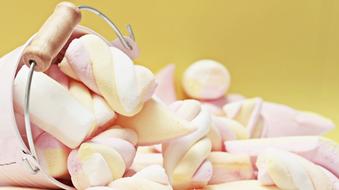 pink marshmallows in a bucket