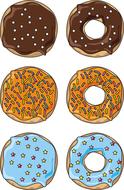 drawn six multi-colored donuts