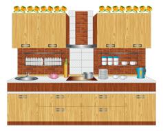 wood and brick kitchen design