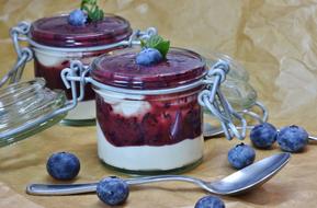 low-fat curd cheese with blueberries