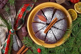 Christmas cake with powdered sugar and cinnamon