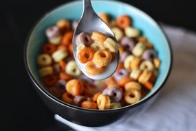colorful Cereal with Milk in Spoon in the bowl