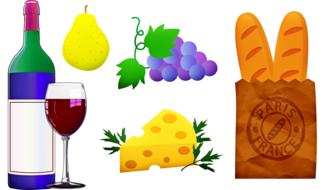 wine and cheese bread fruit drawing