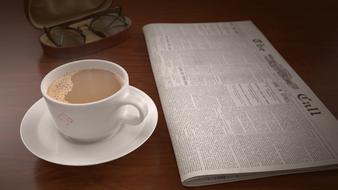 Coffee Cup and Newspaper on Table