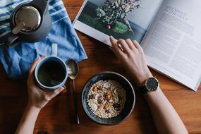 read a book while having breakfast