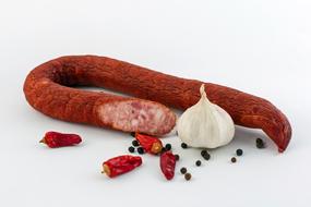 Cracow sausage, garlic, chili pepper and spices