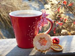 Red mug and cookies