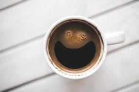 Coffee in white Mug, top view