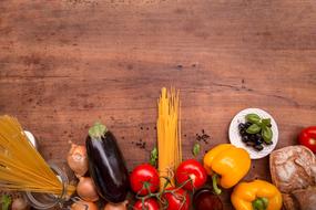 fresh vegetables and pasta on the table