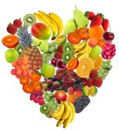 colorful fresh fruits in heart shape