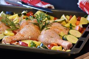 raw chicken with vegetables for oven