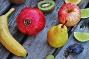 Pomegranate and Pear and banana