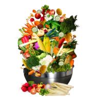 harvest vegetables in a bowl on a white background