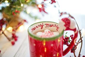 Christmas drink, Hot Chocolate in bright mug
