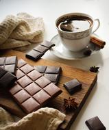 Coffee with cinnamon and Chocolate bars