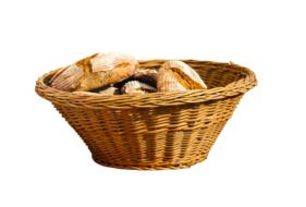 Bread in weaved bowl