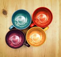 morning coffee in colorful cups