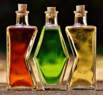 bottles with colorful liquids