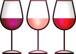 three glasses with red wine on a white background