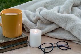 beverage,Candle with Flickering Flame and glasses